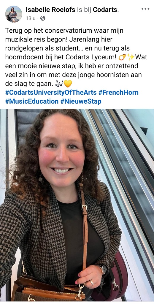 Terug op het conservatorium waar mijn muzikale reis begon! Jarenlang hier rondgelopen als student… en nu terug als hoorndocent bij het Codarts Lyceum! 📯✨Wat een mooie nieuwe stap, ik heb er ontzettend veel zin in om met deze jonge hoornisten aan de slag te gaan. #CodartsUniversityOfTheArts #FrenchHorn #MusicEducation #NieuweStap