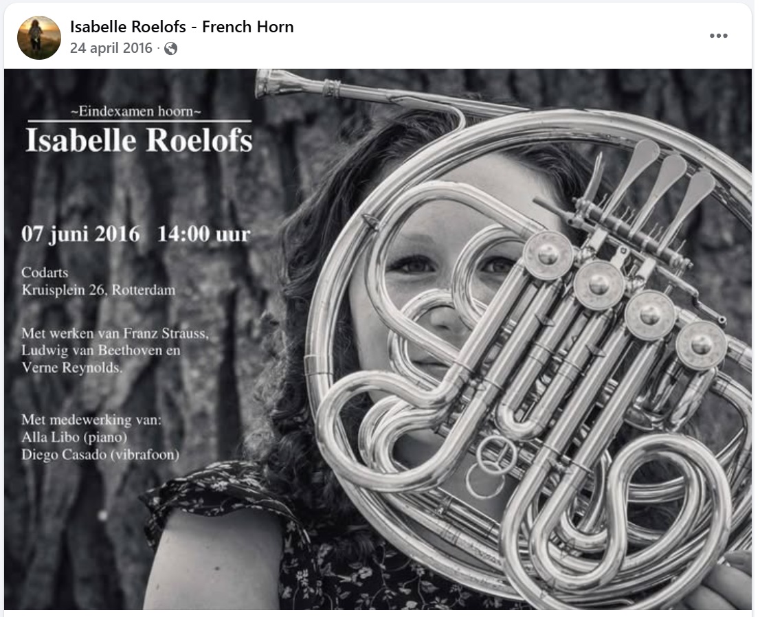 Geslaagd voor de batchelor klassiek hoorn in Rotterdam