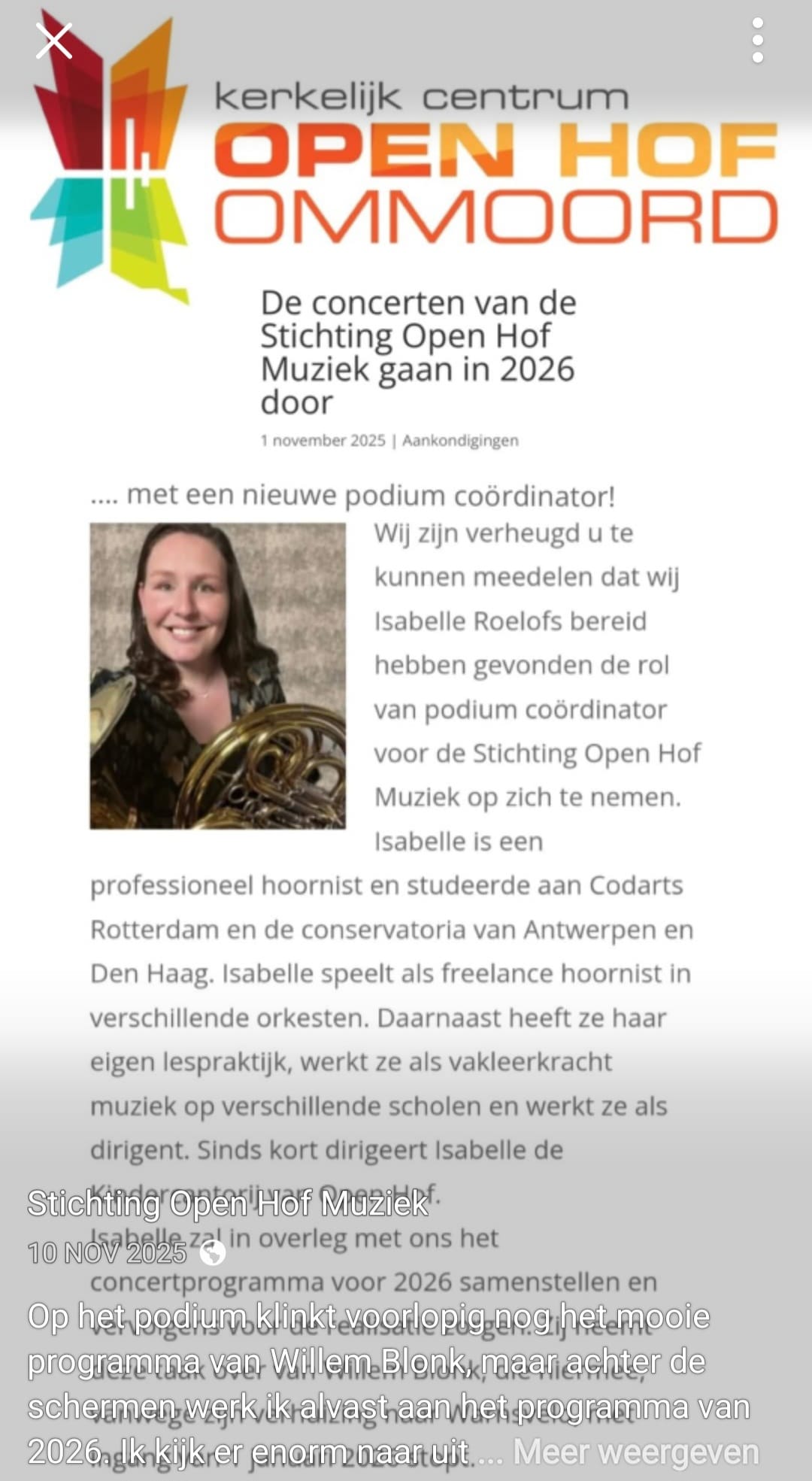 Aangenomen als podiumcoordinator bij Open hof